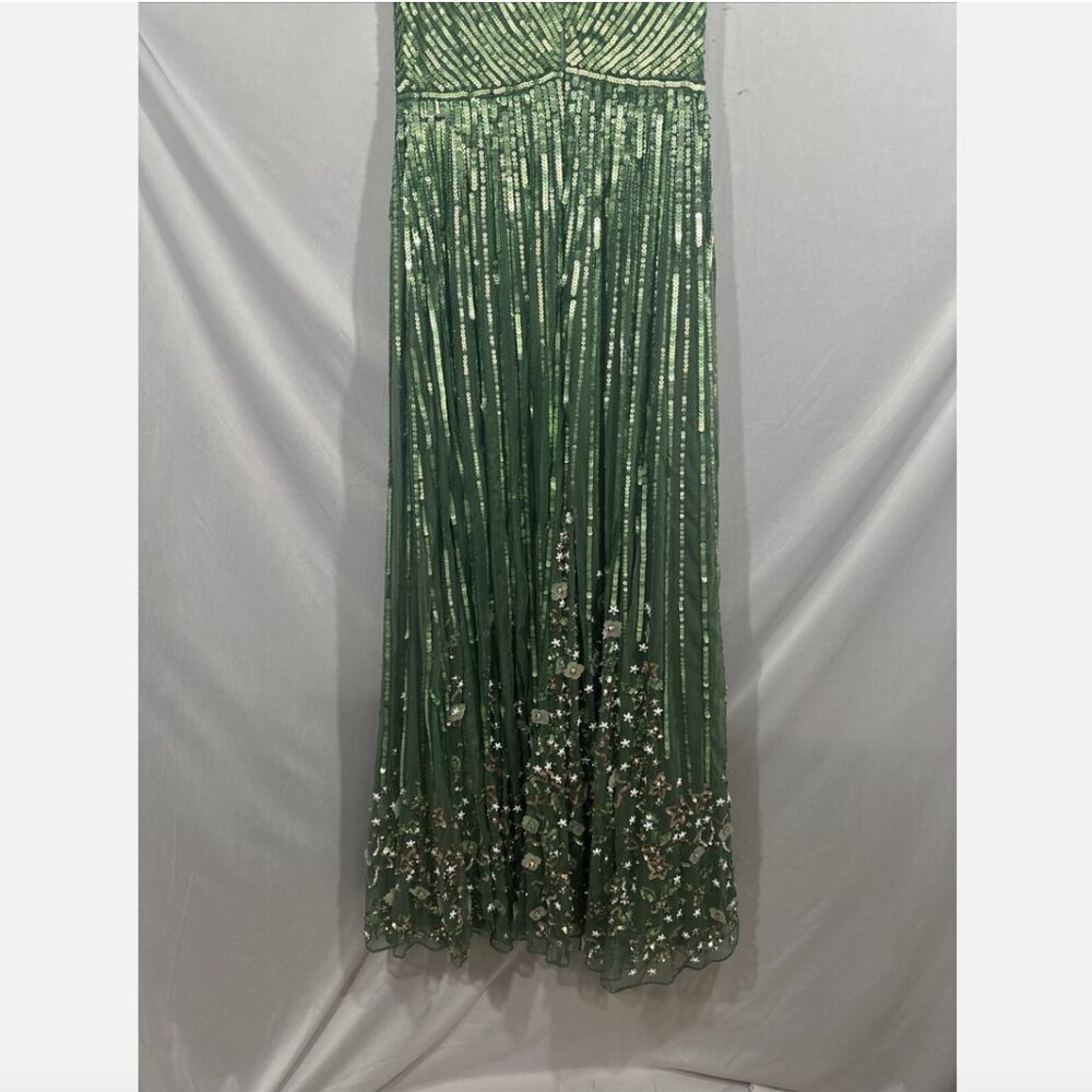 NWT$798 Mac Duggal [ 8 ] Sequin Floral Embellished‎ Evening Gown Sage Green Q728 - Picture 16 of 16